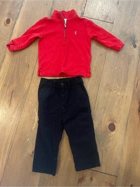 Polo by Ralph Lauren Red Quarter-Zip Sweatshirt & black pants for kids